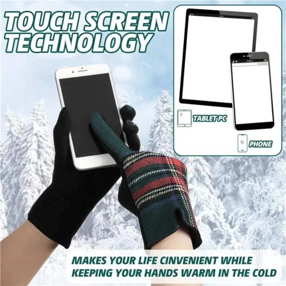 4Pair Women's Plaid Gloves Winter Touch Screen Tartan Fleece Warm Mitten